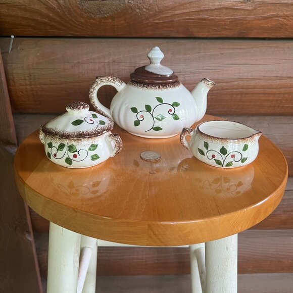 RARE Vtg Mid-Century Rooster Napco Japanese Teapot, Sugar Bowl, Creamer Set - Picture 5 of 6
